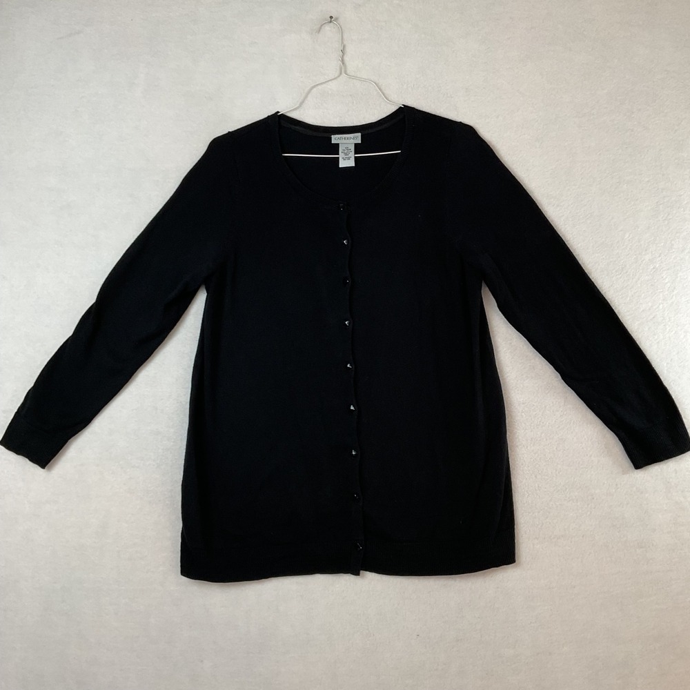 Catherines Black Cotton Button Front Cardigan Sweater 0X 14/16W